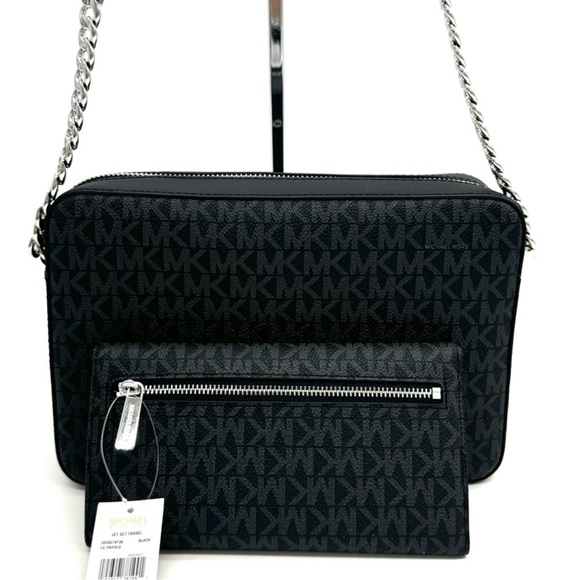 Michael Kors Large Jet Set Item EW Crossbody Bag & Large Trifold Wallet Black - Picture 5 of 11